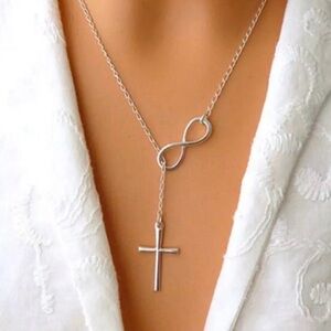 NEW Silver Infinity Cross Lariat Fashion Necklace